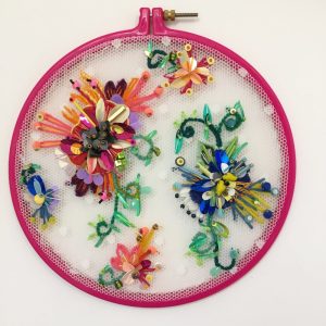Summer Floral - Hand Embellished Hoop Artwork
